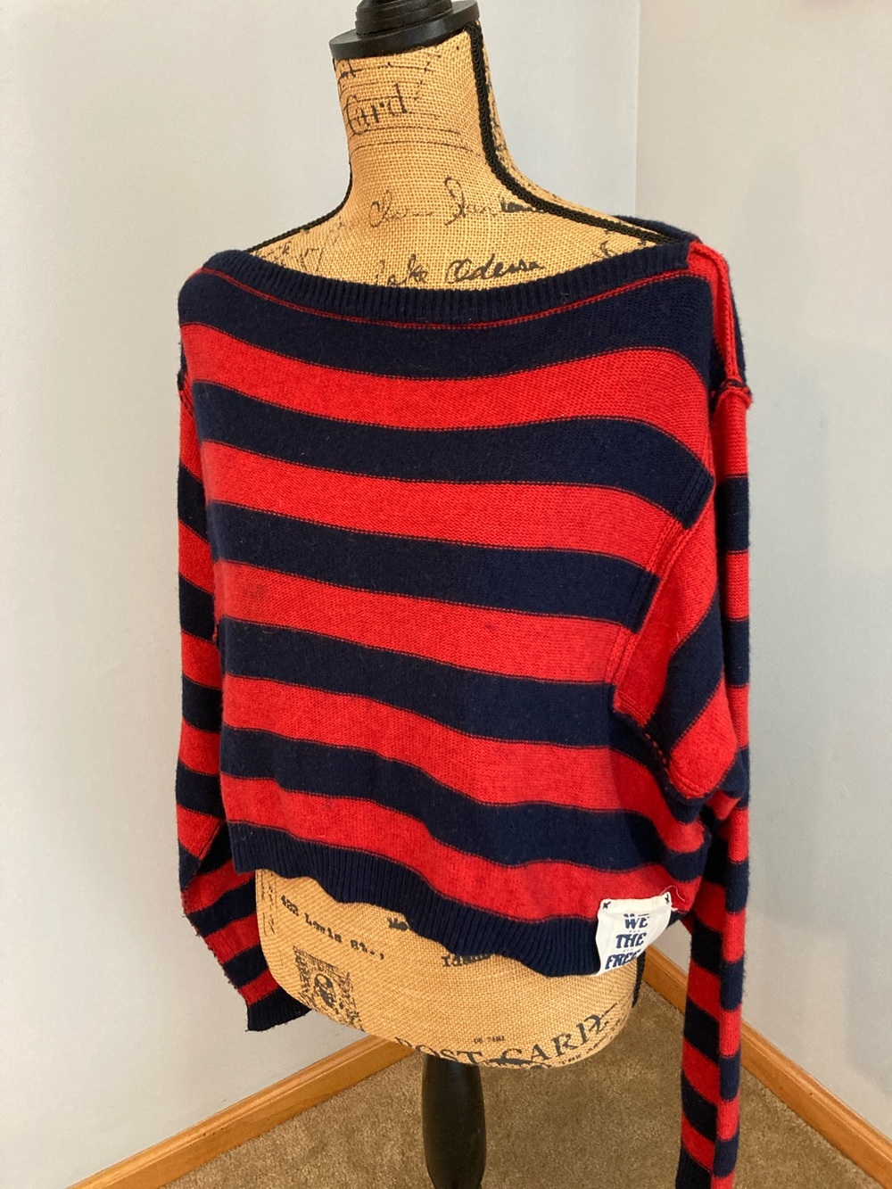 Free People We The Free Navy Red Stripe Pullover Sweater Women Size S